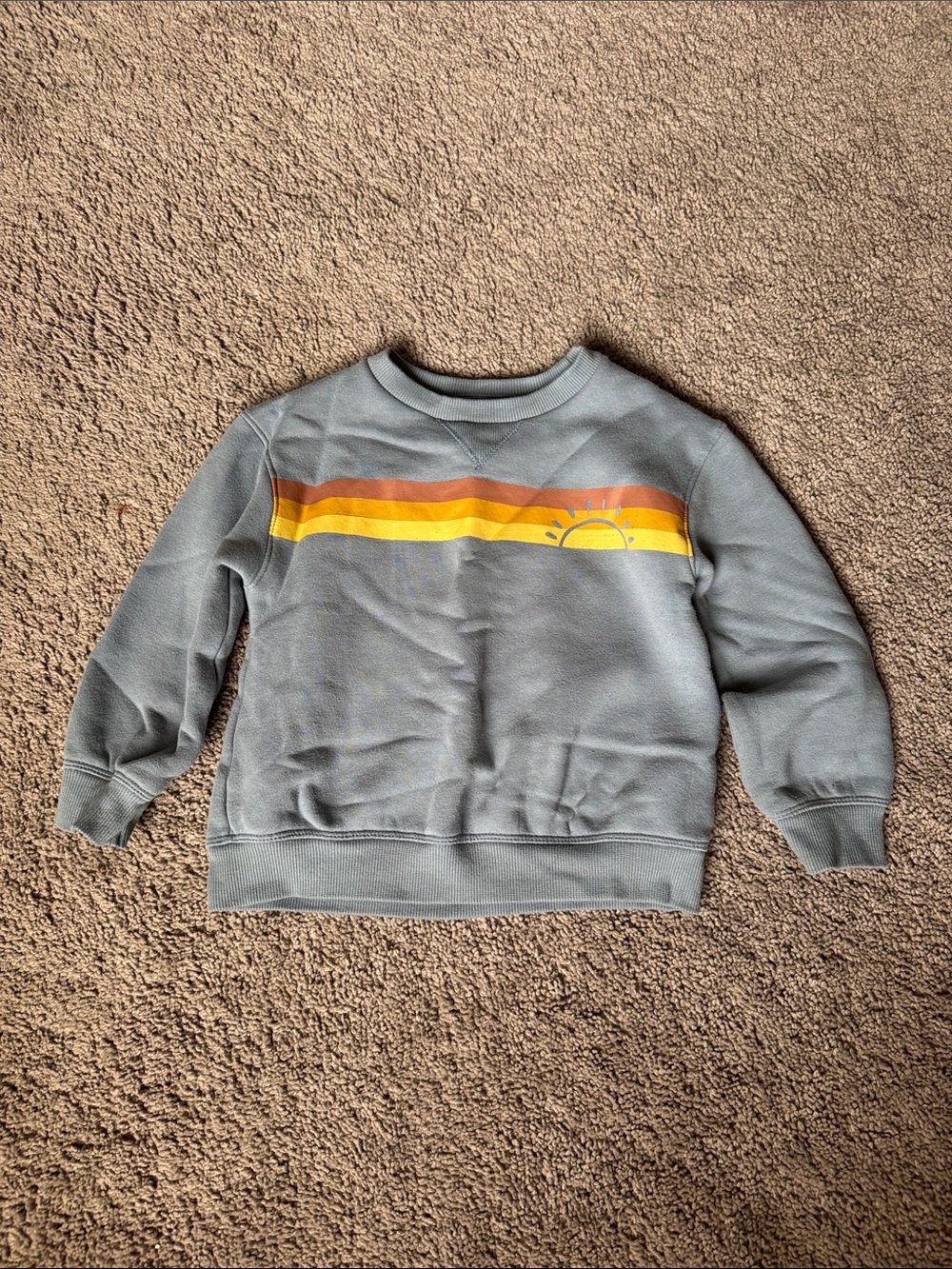 Kids' Light Blue Crewneck Sweatshirt with Retro Sunrise Stripe